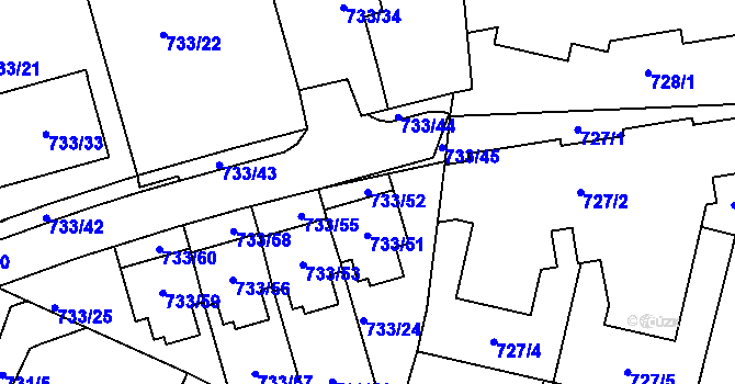 Parcela st. 733/52 v KÚ Nový Lískovec, Katastrální mapa