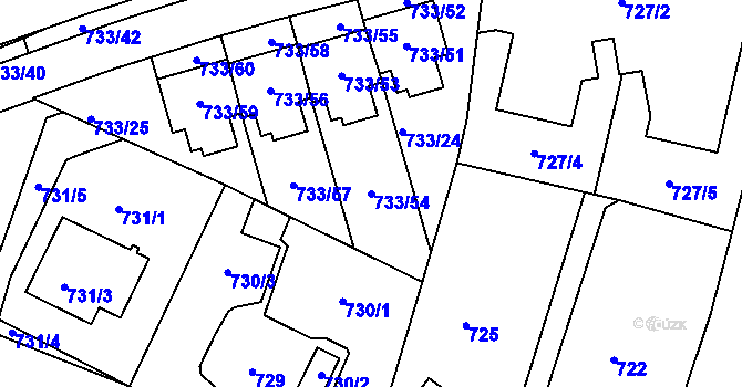 Parcela st. 733/54 v KÚ Nový Lískovec, Katastrální mapa