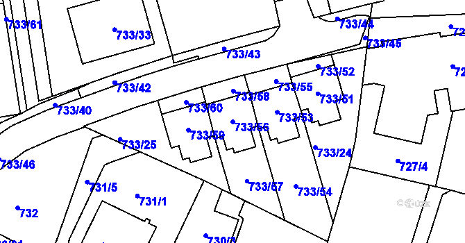 Parcela st. 733/56 v KÚ Nový Lískovec, Katastrální mapa