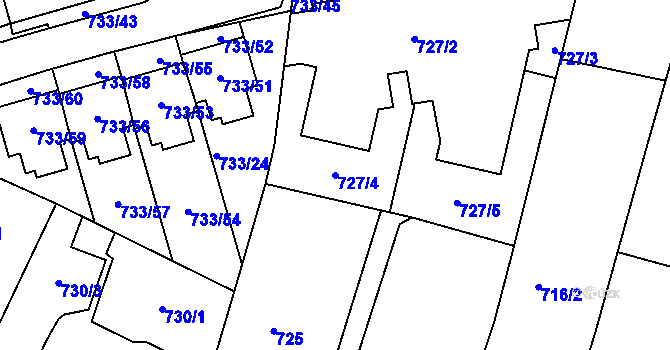 Parcela st. 727/4 v KÚ Nový Lískovec, Katastrální mapa