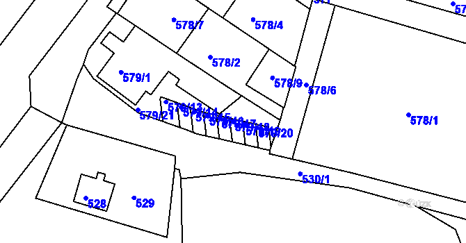 Parcela st. 579/18 v KÚ Nový Lískovec, Katastrální mapa