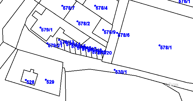 Parcela st. 579/20 v KÚ Nový Lískovec, Katastrální mapa