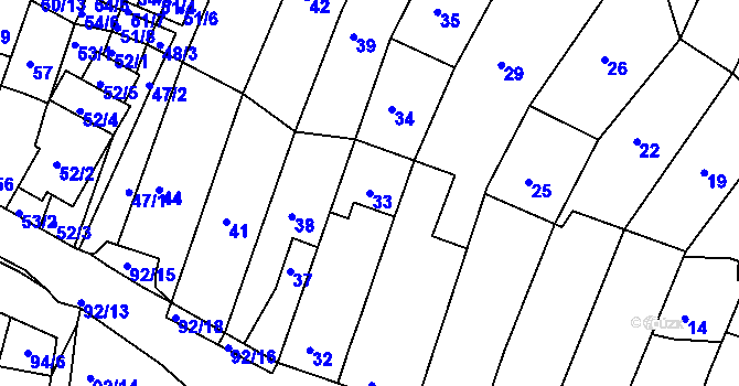Parcela st. 33 v KÚ Kohoutovice, Katastrální mapa
