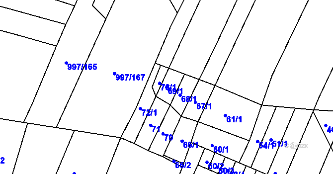 Parcela st. 69/1 v KÚ Kohoutovice, Katastrální mapa