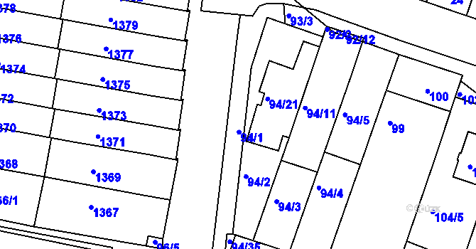 Parcela st. 94/1 v KÚ Kohoutovice, Katastrální mapa