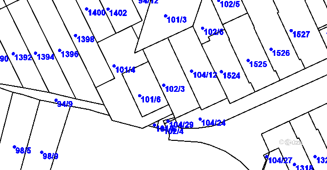 Parcela st. 102/3 v KÚ Kohoutovice, Katastrální mapa