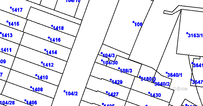 Parcela st. 104/3 v KÚ Kohoutovice, Katastrální mapa