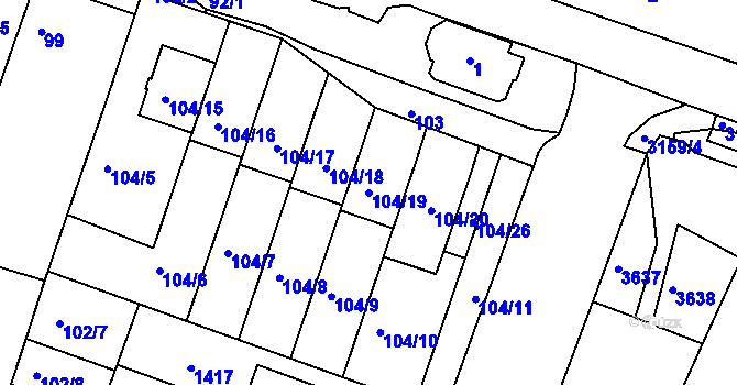 Parcela st. 104/19 v KÚ Kohoutovice, Katastrální mapa