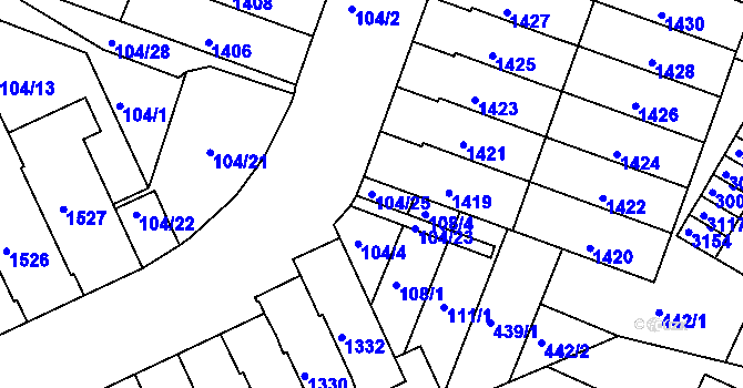 Parcela st. 104/25 v KÚ Kohoutovice, Katastrální mapa