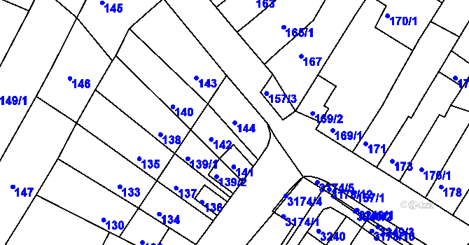 Parcela st. 144 v KÚ Kohoutovice, Katastrální mapa