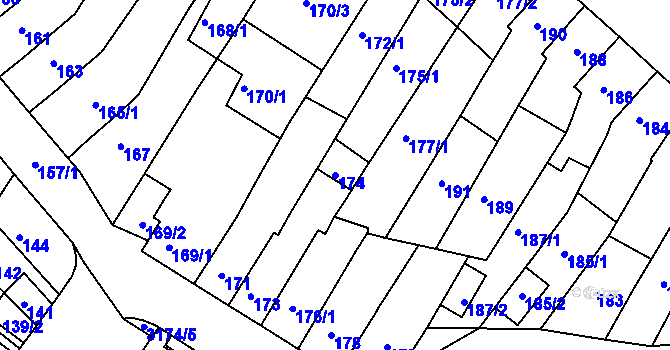 Parcela st. 174 v KÚ Kohoutovice, Katastrální mapa