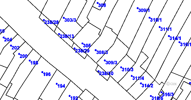 Parcela st. 308/3 v KÚ Kohoutovice, Katastrální mapa