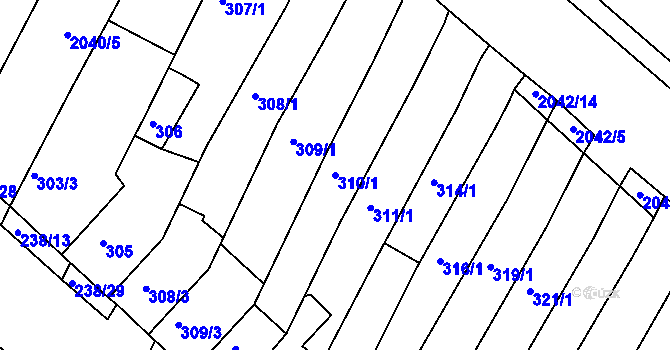 Parcela st. 310/1 v KÚ Kohoutovice, Katastrální mapa