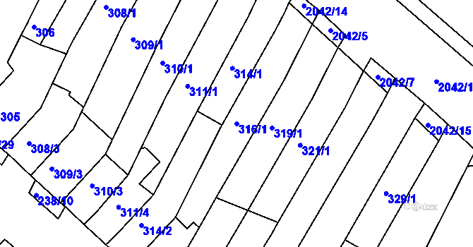 Parcela st. 316/1 v KÚ Kohoutovice, Katastrální mapa