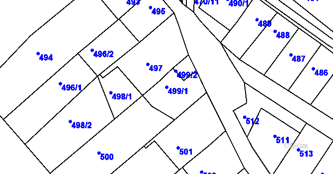 Parcela st. 499/1 v KÚ Kohoutovice, Katastrální mapa