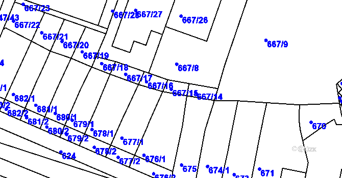 Parcela st. 667/15 v KÚ Kohoutovice, Katastrální mapa