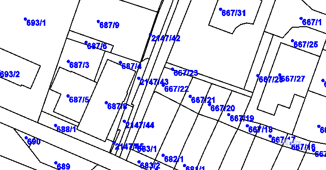 Parcela st. 667/22 v KÚ Kohoutovice, Katastrální mapa