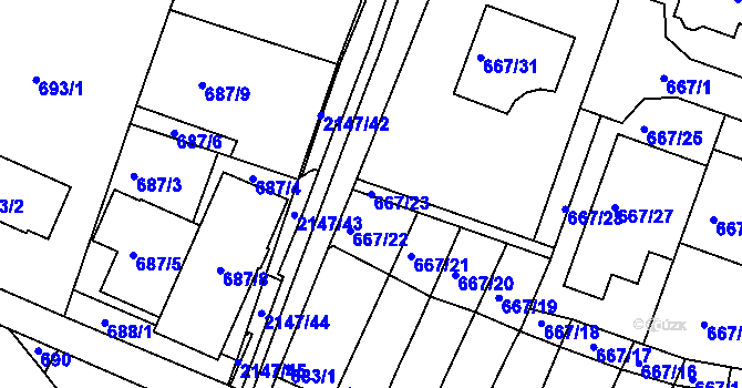 Parcela st. 667/23 v KÚ Kohoutovice, Katastrální mapa