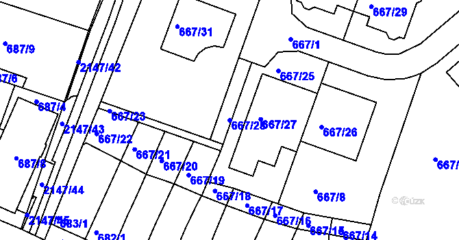 Parcela st. 667/28 v KÚ Kohoutovice, Katastrální mapa