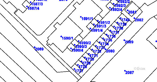 Parcela st. 1590/2 v KÚ Kohoutovice, Katastrální mapa