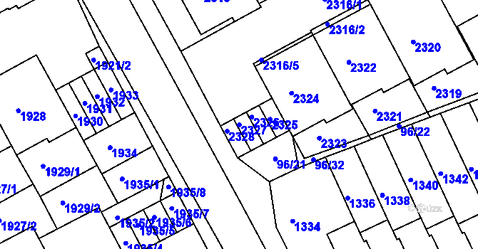 Parcela st. 2327 v KÚ Kohoutovice, Katastrální mapa