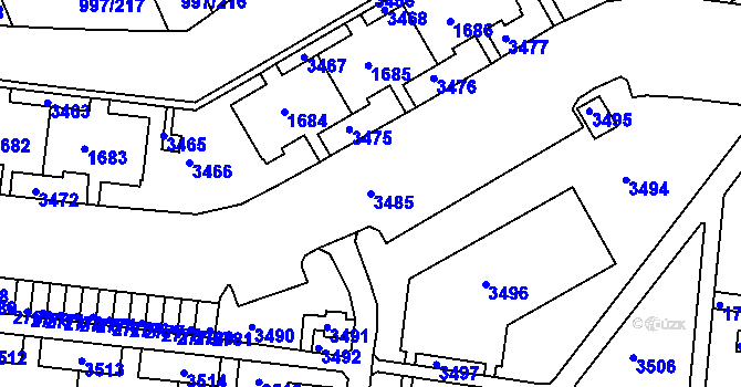 Parcela st. 3485 v KÚ Kohoutovice, Katastrální mapa