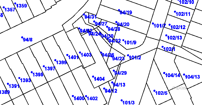 Parcela st. 94/26 v KÚ Kohoutovice, Katastrální mapa