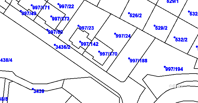 Parcela st. 997/170 v KÚ Kohoutovice, Katastrální mapa