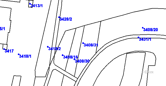 Parcela st. 3408/31 v KÚ Kohoutovice, Katastrální mapa