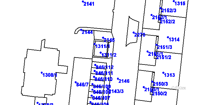 Parcela st. 1311/2 v KÚ Kohoutovice, Katastrální mapa