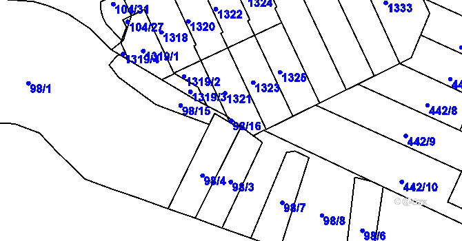 Parcela st. 98/16 v KÚ Kohoutovice, Katastrální mapa