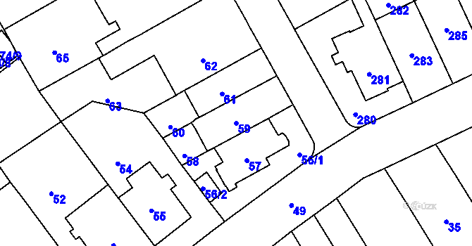 Parcela st. 59 v KÚ Stránice, Katastrální mapa