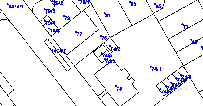 Parcela st. 74/4 v KÚ Stránice, Katastrální mapa