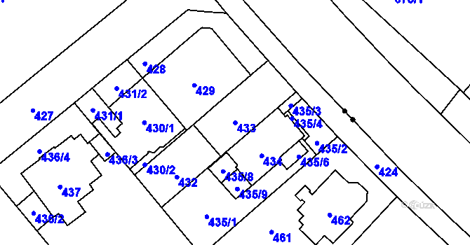 Parcela st. 433 v KÚ Stránice, Katastrální mapa