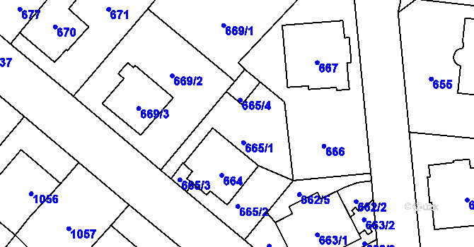 Parcela st. 665/1 v KÚ Stránice, Katastrální mapa