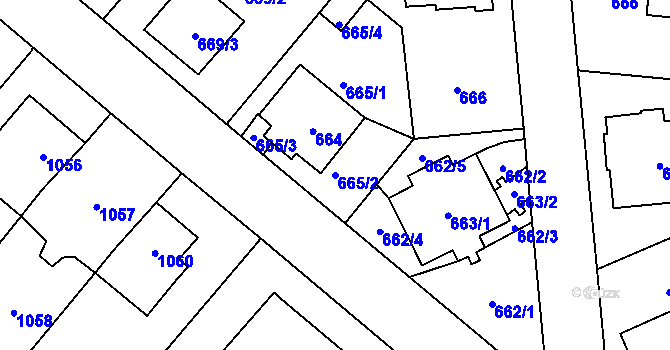 Parcela st. 665/2 v KÚ Stránice, Katastrální mapa