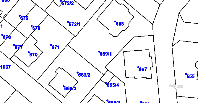 Parcela st. 669/1 v KÚ Stránice, Katastrální mapa