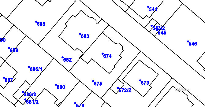 Parcela st. 674 v KÚ Stránice, Katastrální mapa