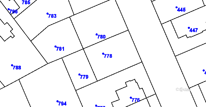 Parcela st. 778 v KÚ Stránice, Katastrální mapa