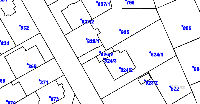 Parcela st. 826/2 v KÚ Stránice, Katastrální mapa