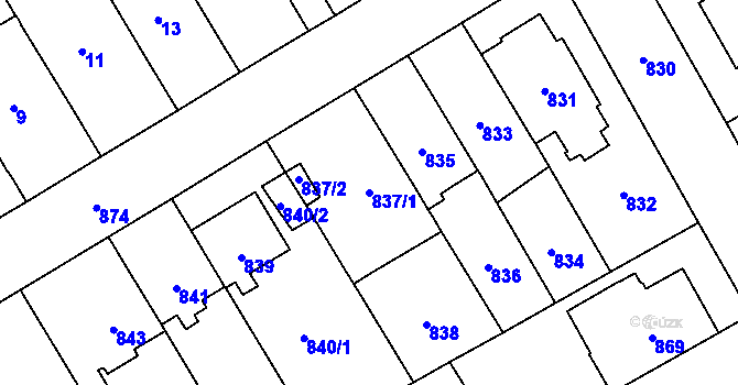 Parcela st. 837/1 v KÚ Stránice, Katastrální mapa