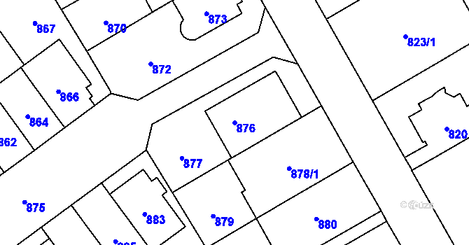 Parcela st. 876 v KÚ Stránice, Katastrální mapa