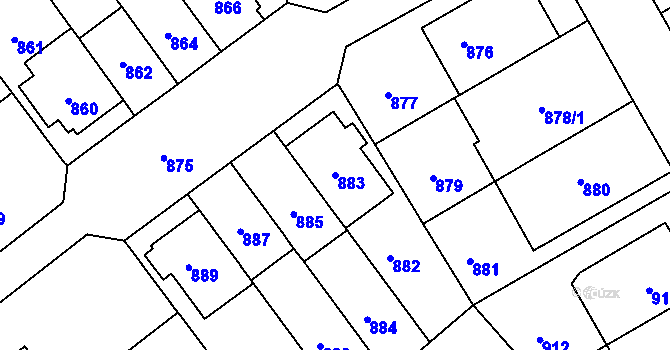 Parcela st. 883 v KÚ Stránice, Katastrální mapa