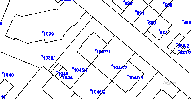 Parcela st. 1047/1 v KÚ Stránice, Katastrální mapa