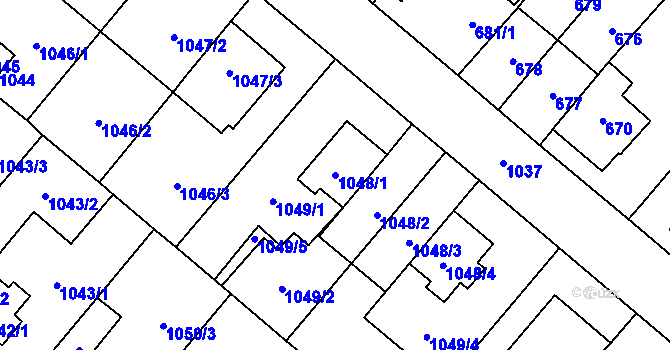 Parcela st. 1048/1 v KÚ Stránice, Katastrální mapa