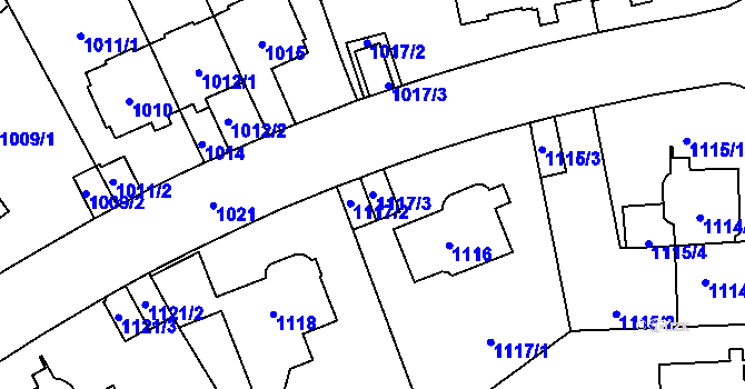 Parcela st. 1117/3 v KÚ Stránice, Katastrální mapa