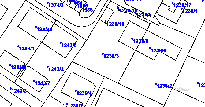 Parcela st. 1238/3 v KÚ Stránice, Katastrální mapa