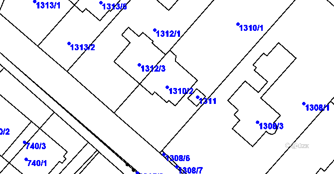 Parcela st. 1310/2 v KÚ Stránice, Katastrální mapa