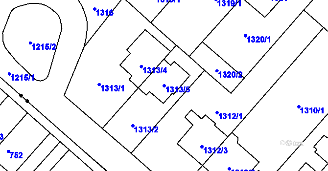 Parcela st. 1313/5 v KÚ Stránice, Katastrální mapa