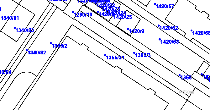 Parcela st. 1355/31 v KÚ Stránice, Katastrální mapa